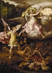St Michael subduing Satan and weighing the Souls of the Dead, c. 1540 - 1549